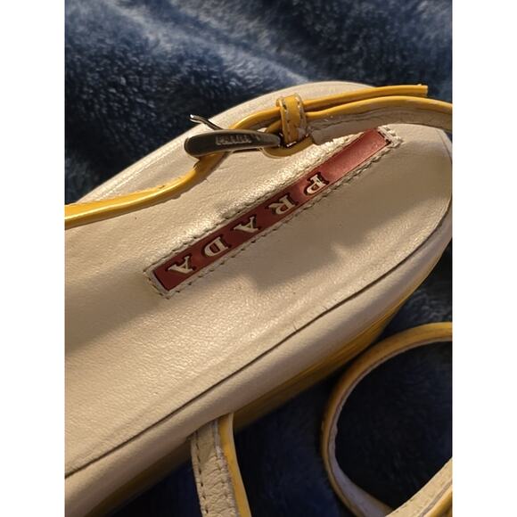 Prada Banana Yellow Thong Sandals Logo Worn Once 39 1/2 EU 9 US VTG Designer - Picture 5 of 8